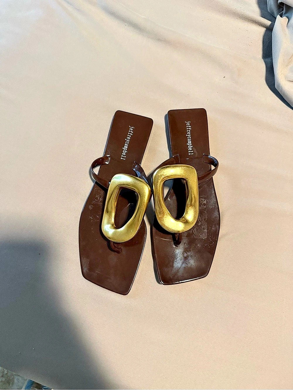 Jeffrey Campbell Gold Buckle Brown Sandals